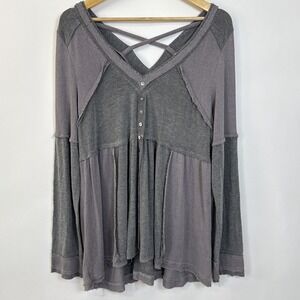 Time After Time Long Sleeve Babydoll Top Size M Gray Slouchy Oversized Grunge